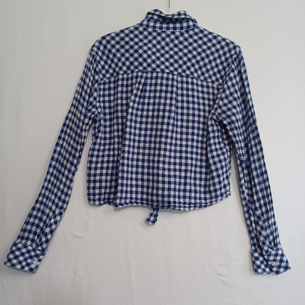 Rails Womens Blue White Gingham Tie Front Button Down Shirt XS Cropped Long Slv - Picture 7 of 12